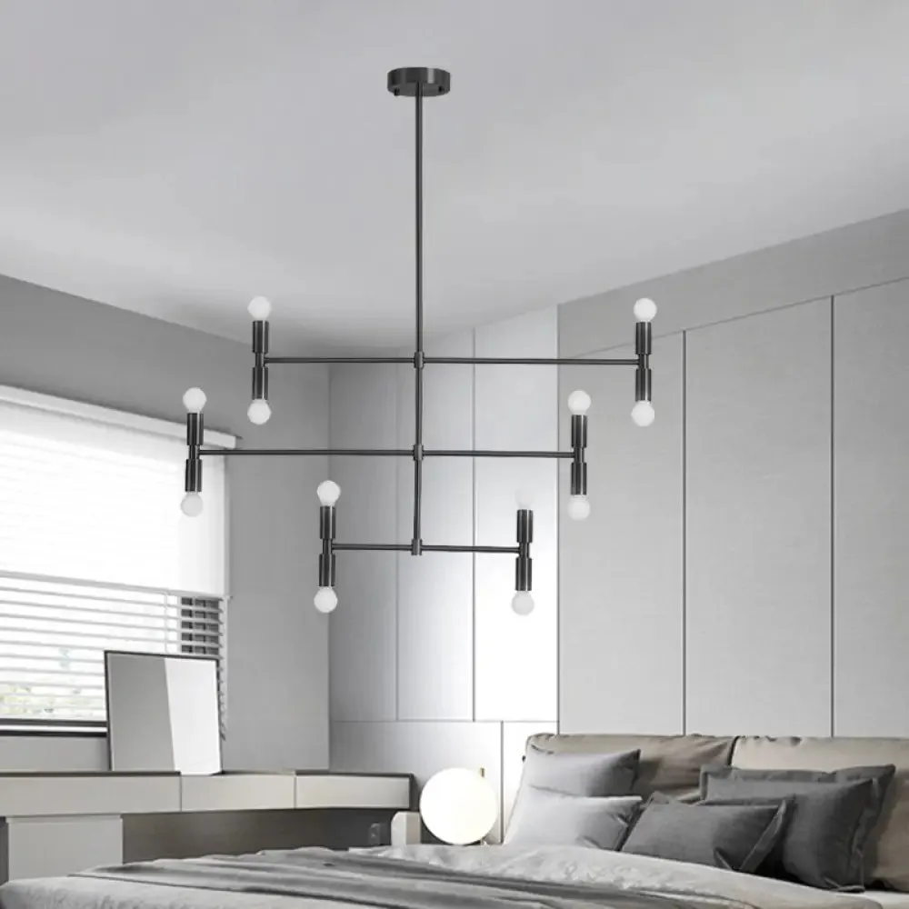 Modern LED Island Light: Multi-Layer Gold/Black Hanging Pendant with Rotatable Arms - Ideal for Living Room