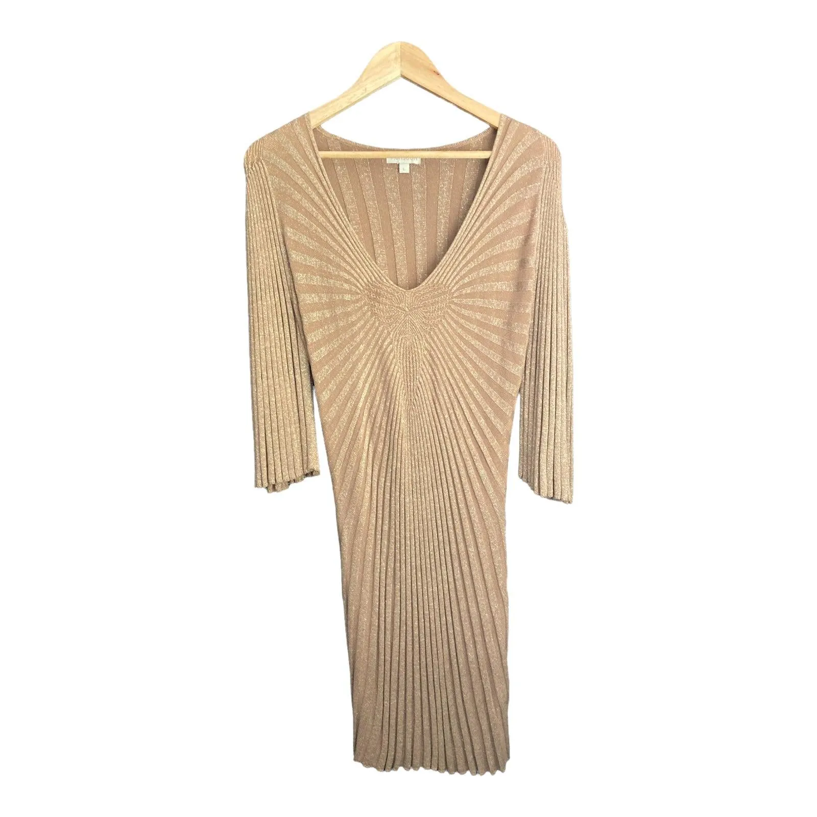 Monsoon Wool Blend Gold 3/4 Sleeved Dress UK Size Large