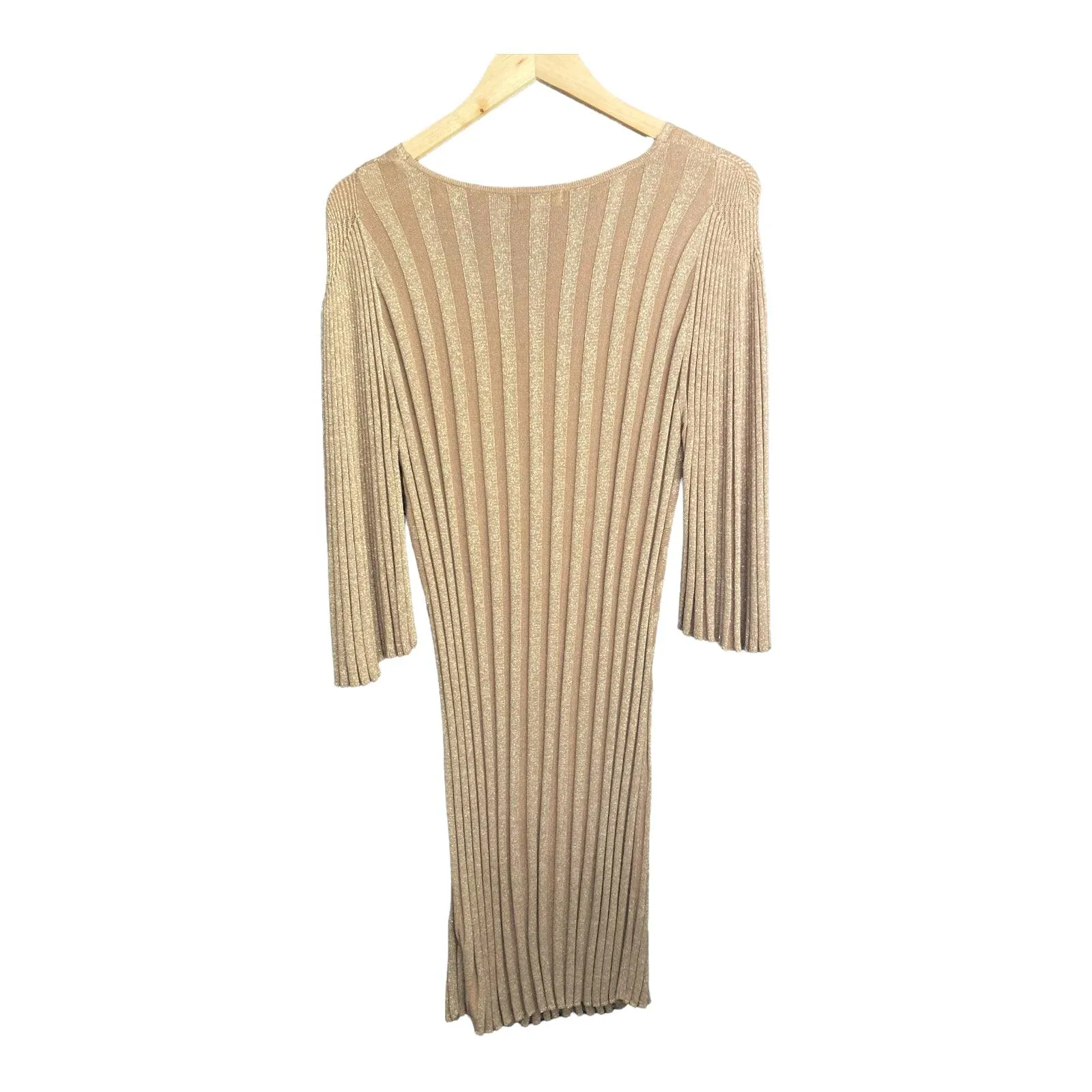 Monsoon Wool Blend Gold 3/4 Sleeved Dress UK Size Large