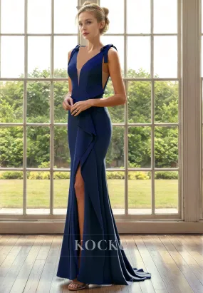 Morden Straps V-Neck Mermaid Satin Cocktail Mother of the Bride Dress