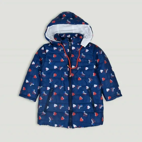 Navy Blue Printed Girls' Jacket