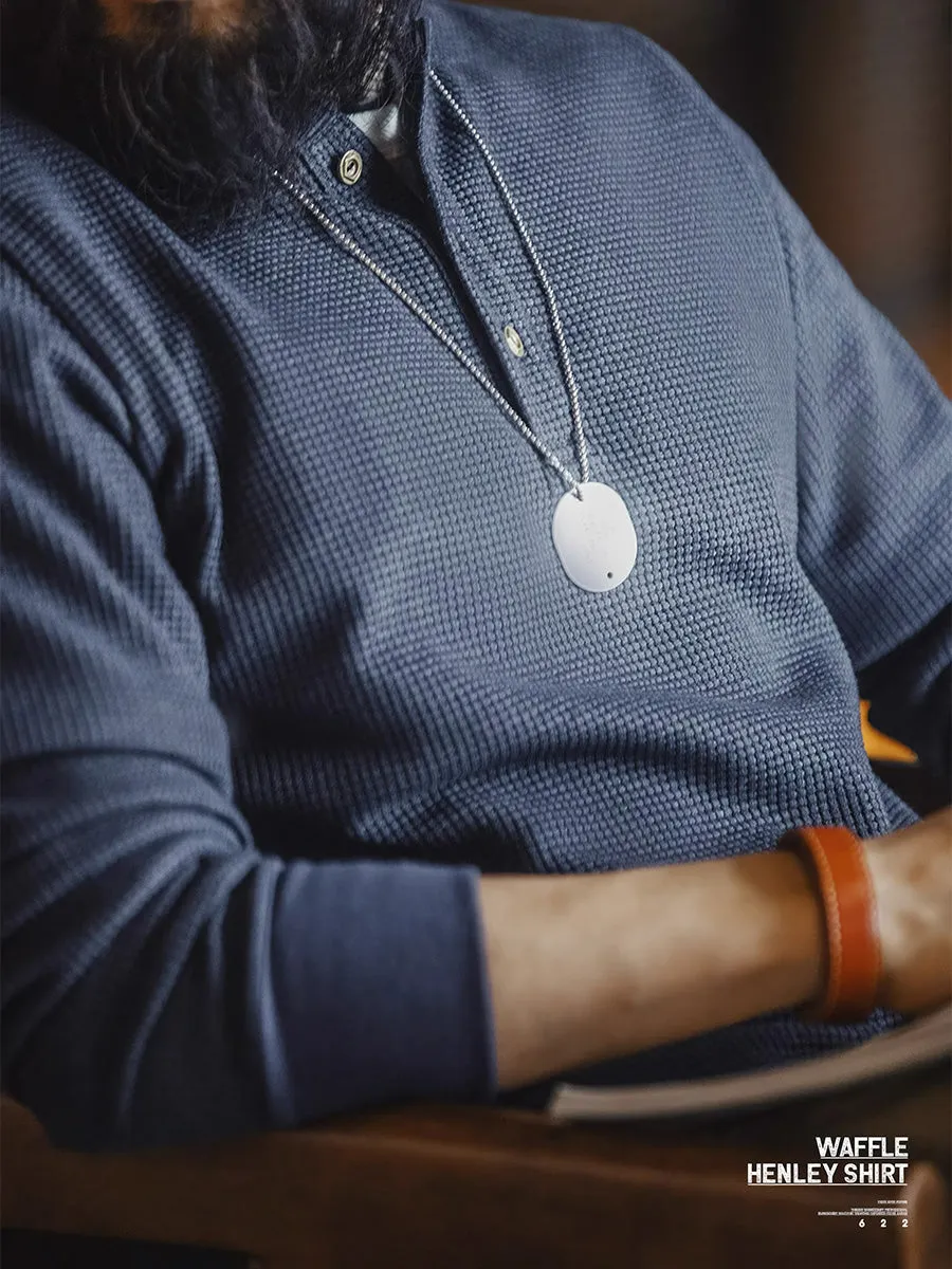 Navy Blue Retro Waffle Long-Sleeve Henley Shirt