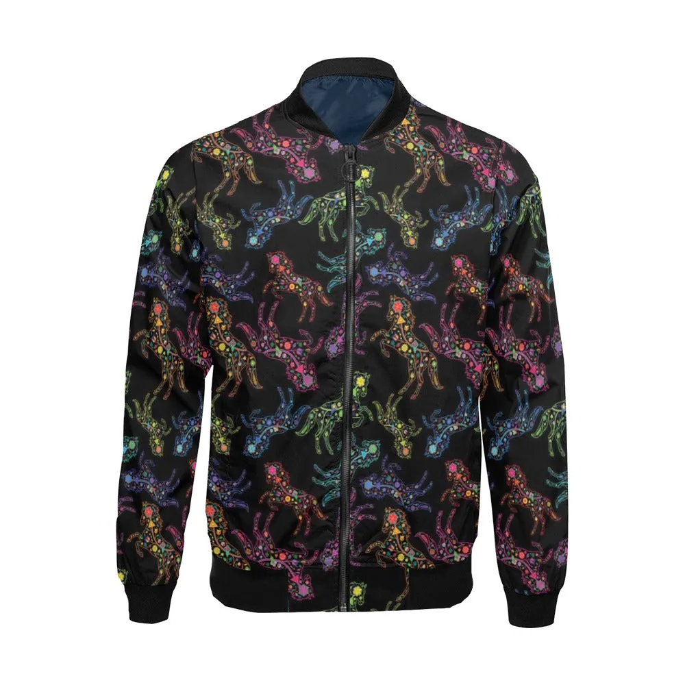 Neon Floral Horses Bomber Jacket for Men