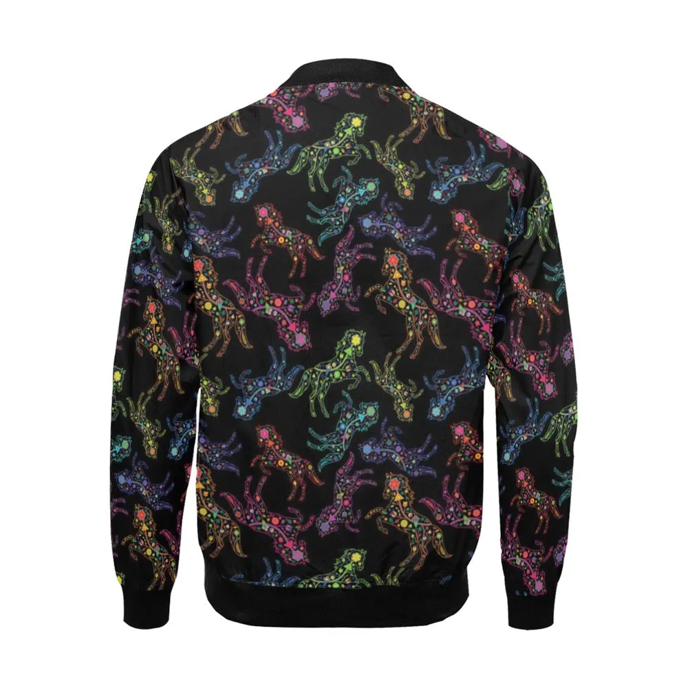 Neon Floral Horses Bomber Jacket for Men