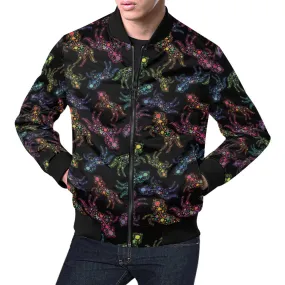 Neon Floral Horses Bomber Jacket for Men