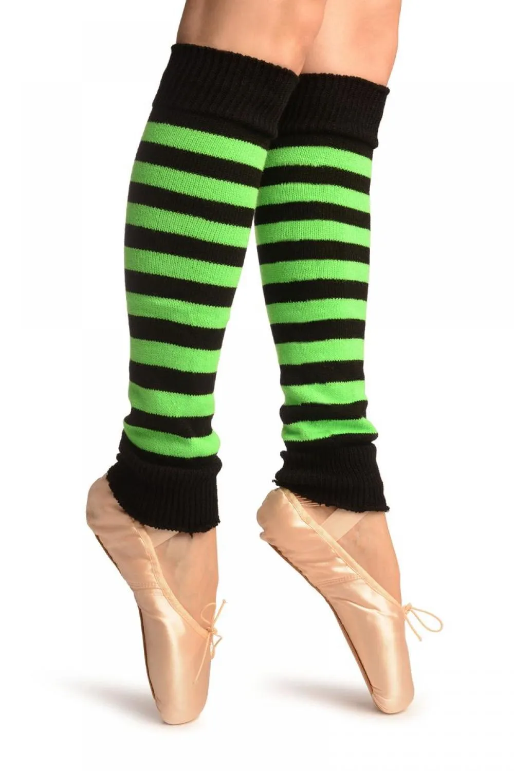 Neon Green & Black Stripes Dance/Ballet Leg Warmers