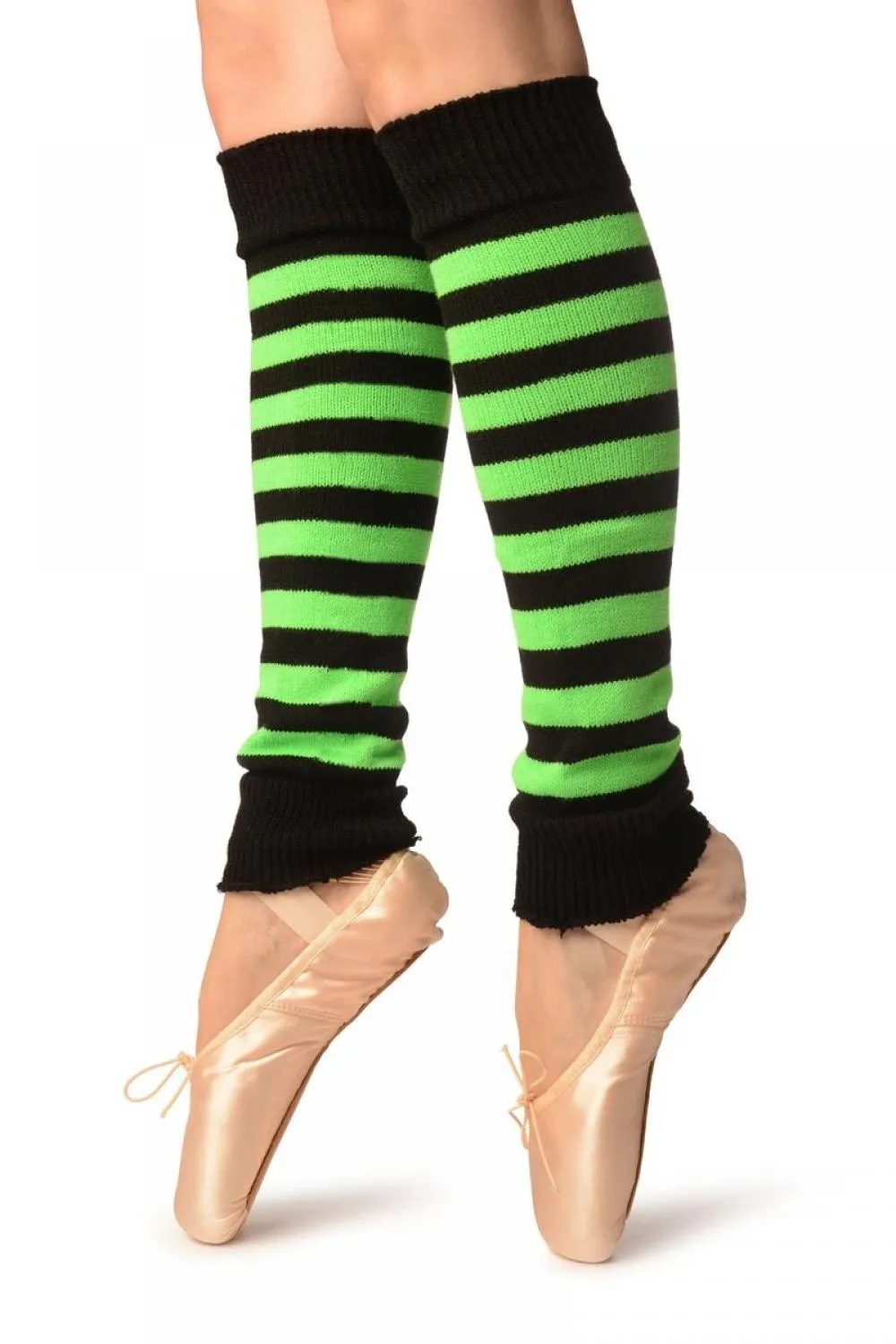 Neon Green & Black Stripes Dance/Ballet Leg Warmers