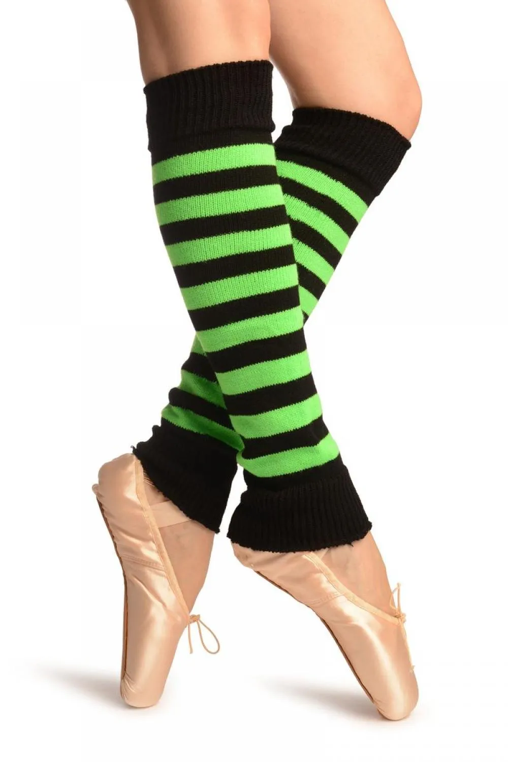 Neon Green & Black Stripes Dance/Ballet Leg Warmers