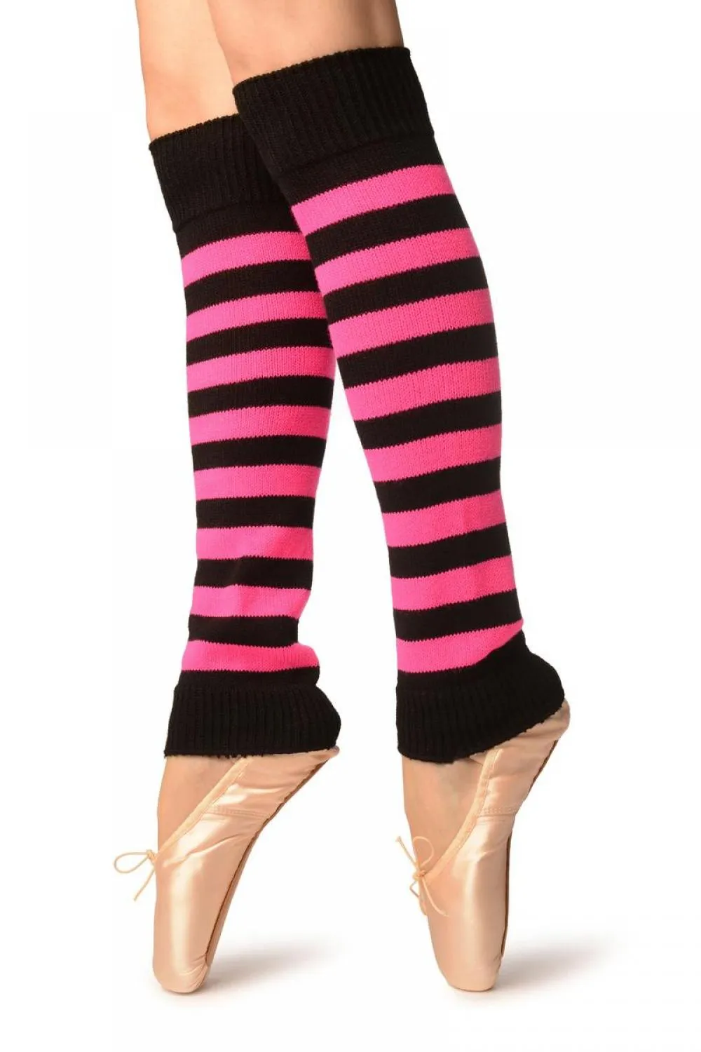 Neon Pink & Black Stripes Dance/Ballet Leg Warmers