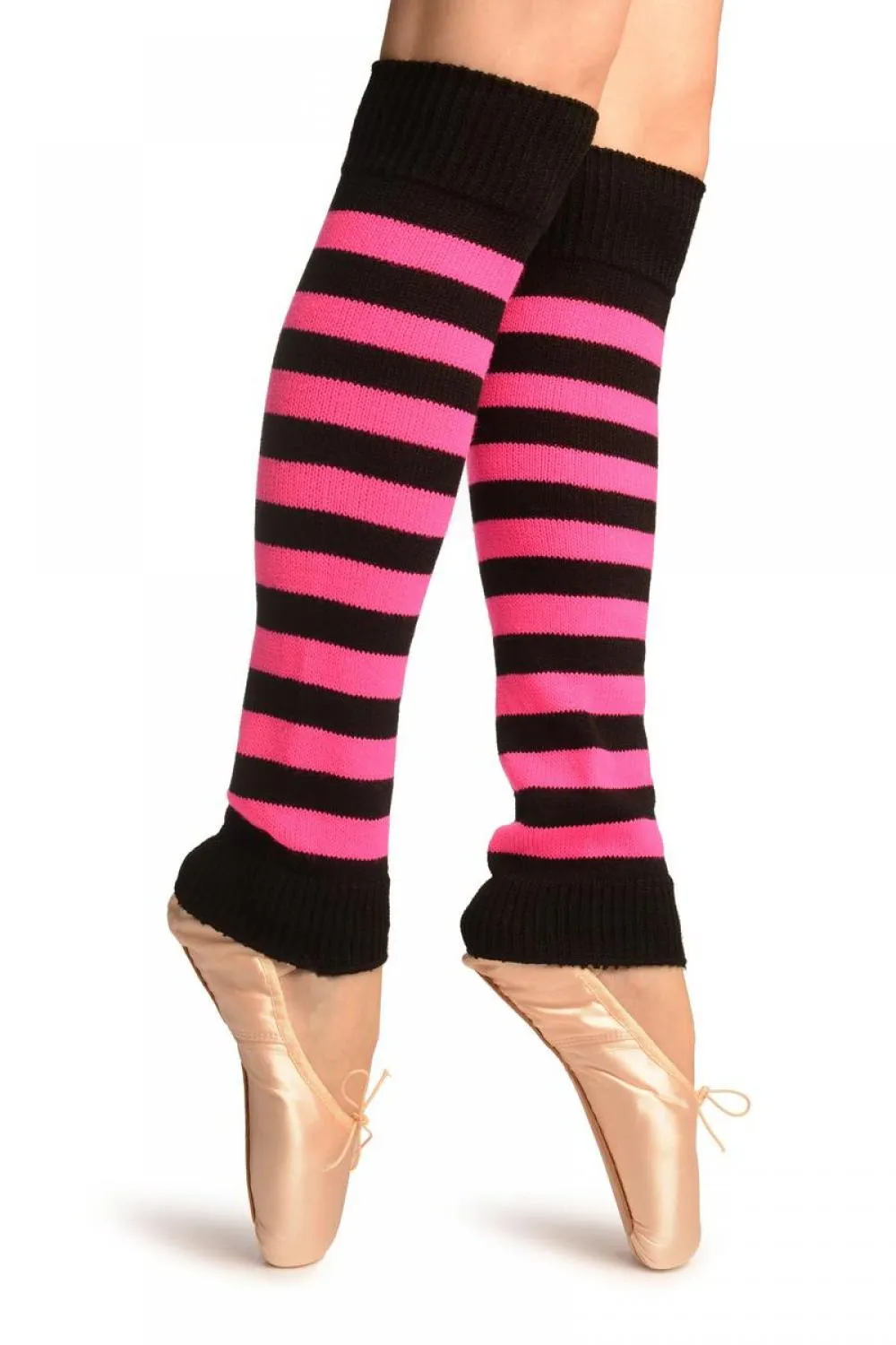 Neon Pink & Black Stripes Dance/Ballet Leg Warmers