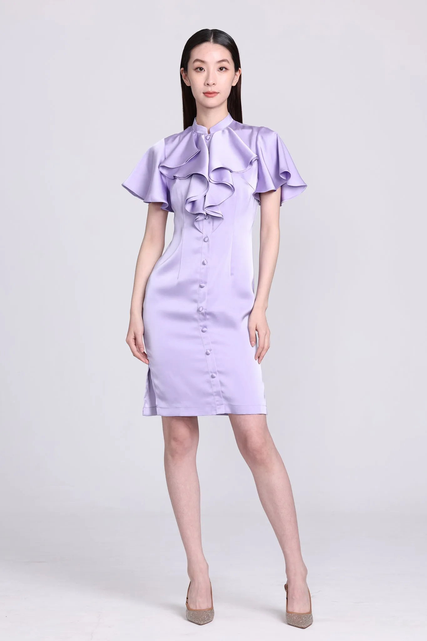 NICOLETTE Satin Ruffle Cheongsam (Purple)