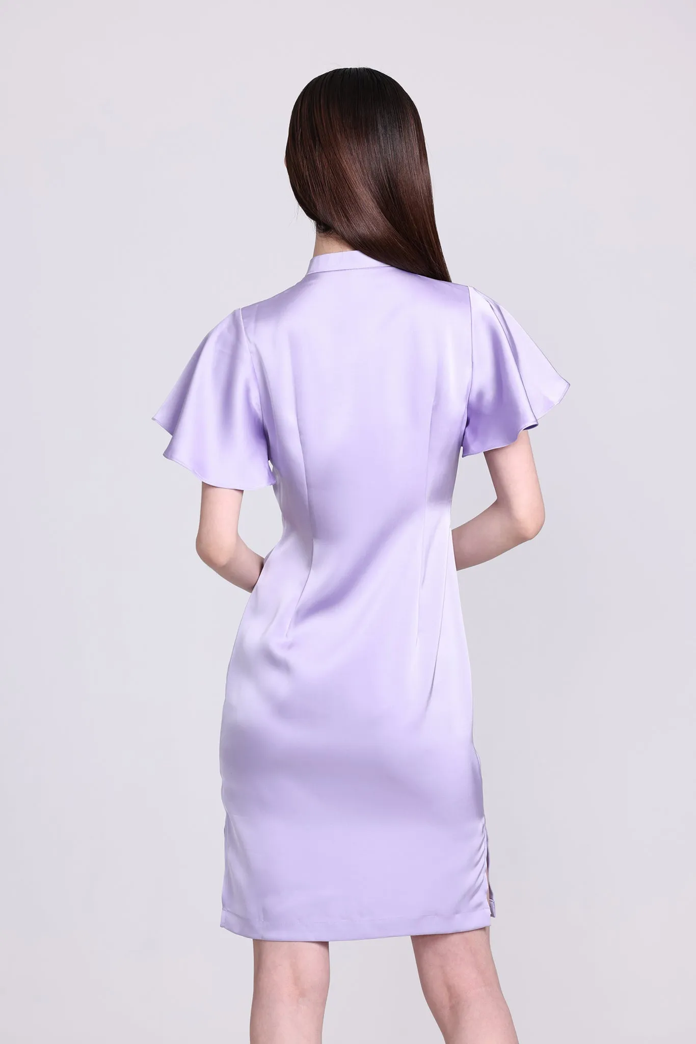 NICOLETTE Satin Ruffle Cheongsam (Purple)