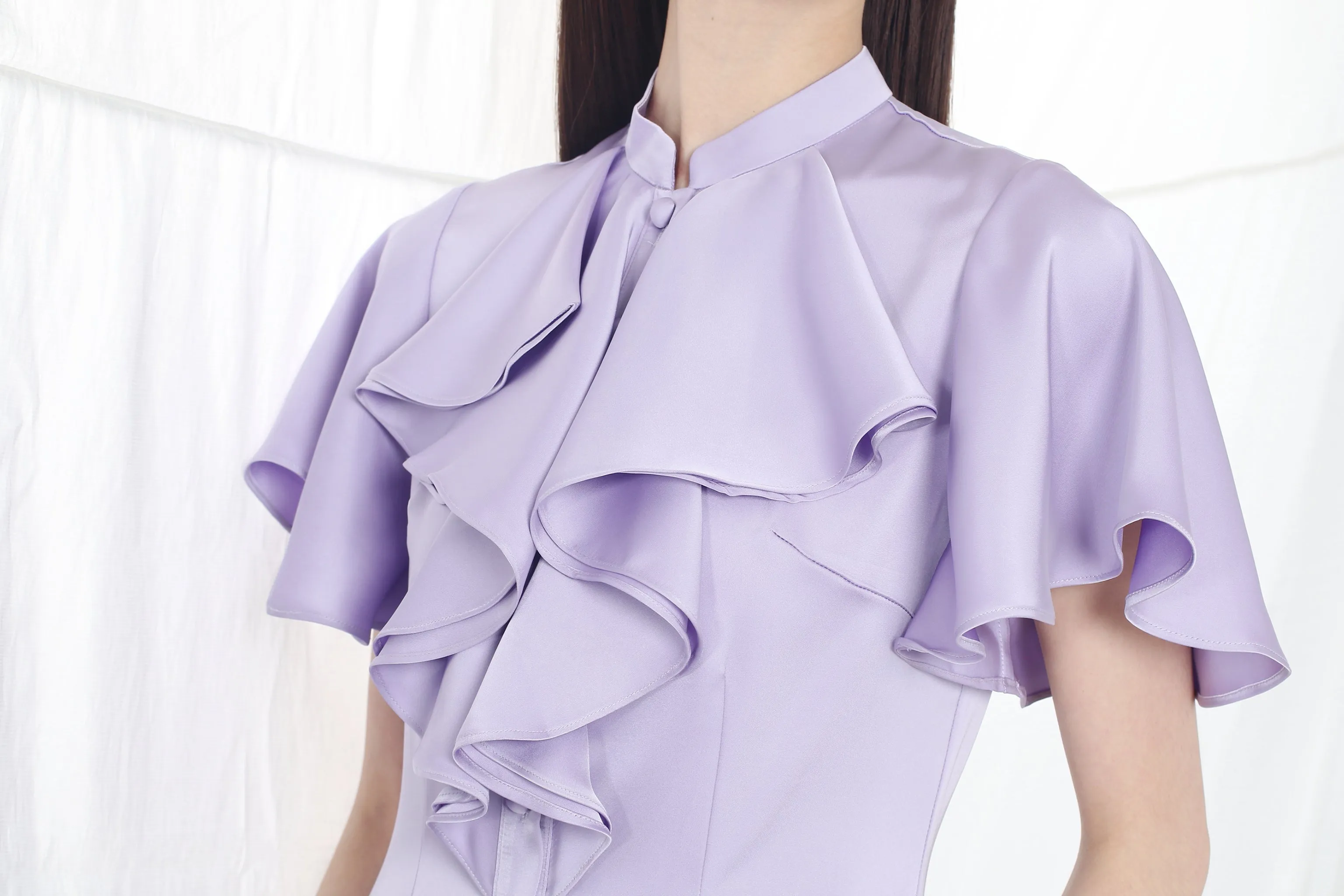 NICOLETTE Satin Ruffle Cheongsam (Purple)