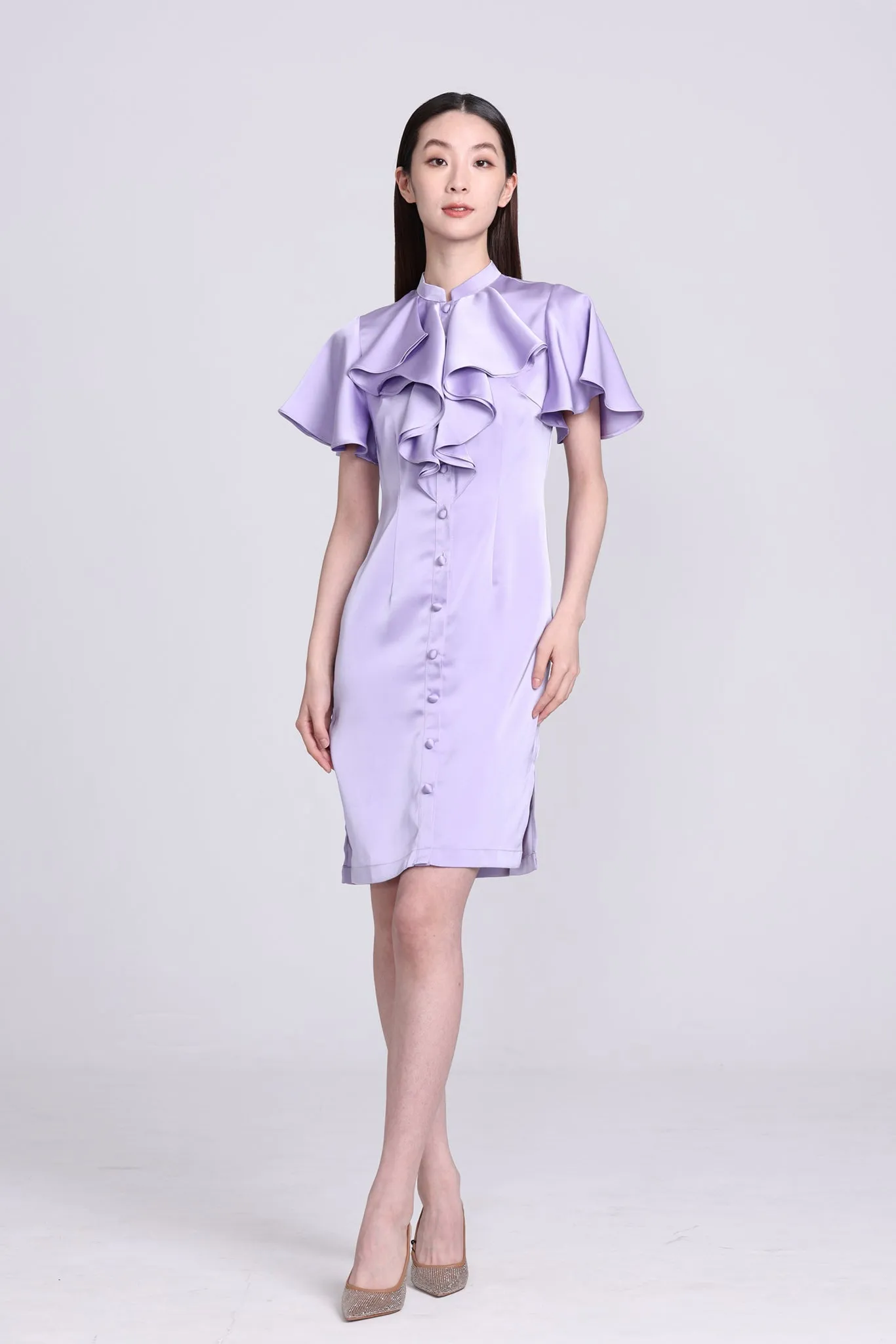 NICOLETTE Satin Ruffle Cheongsam (Purple)