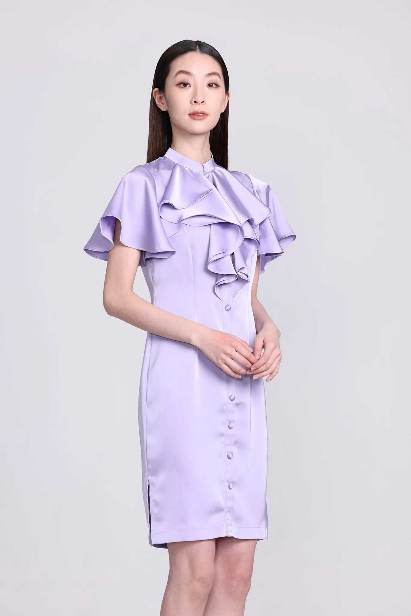 NICOLETTE Satin Ruffle Cheongsam (Purple)