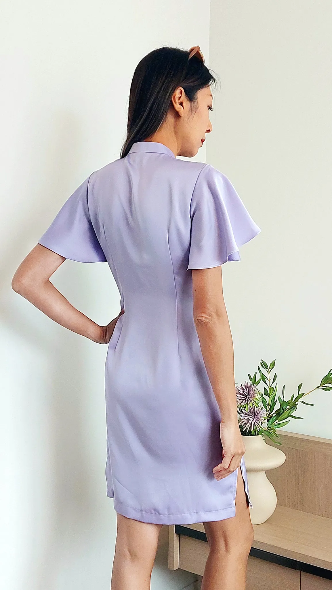 NICOLETTE Satin Ruffle Cheongsam (Purple)