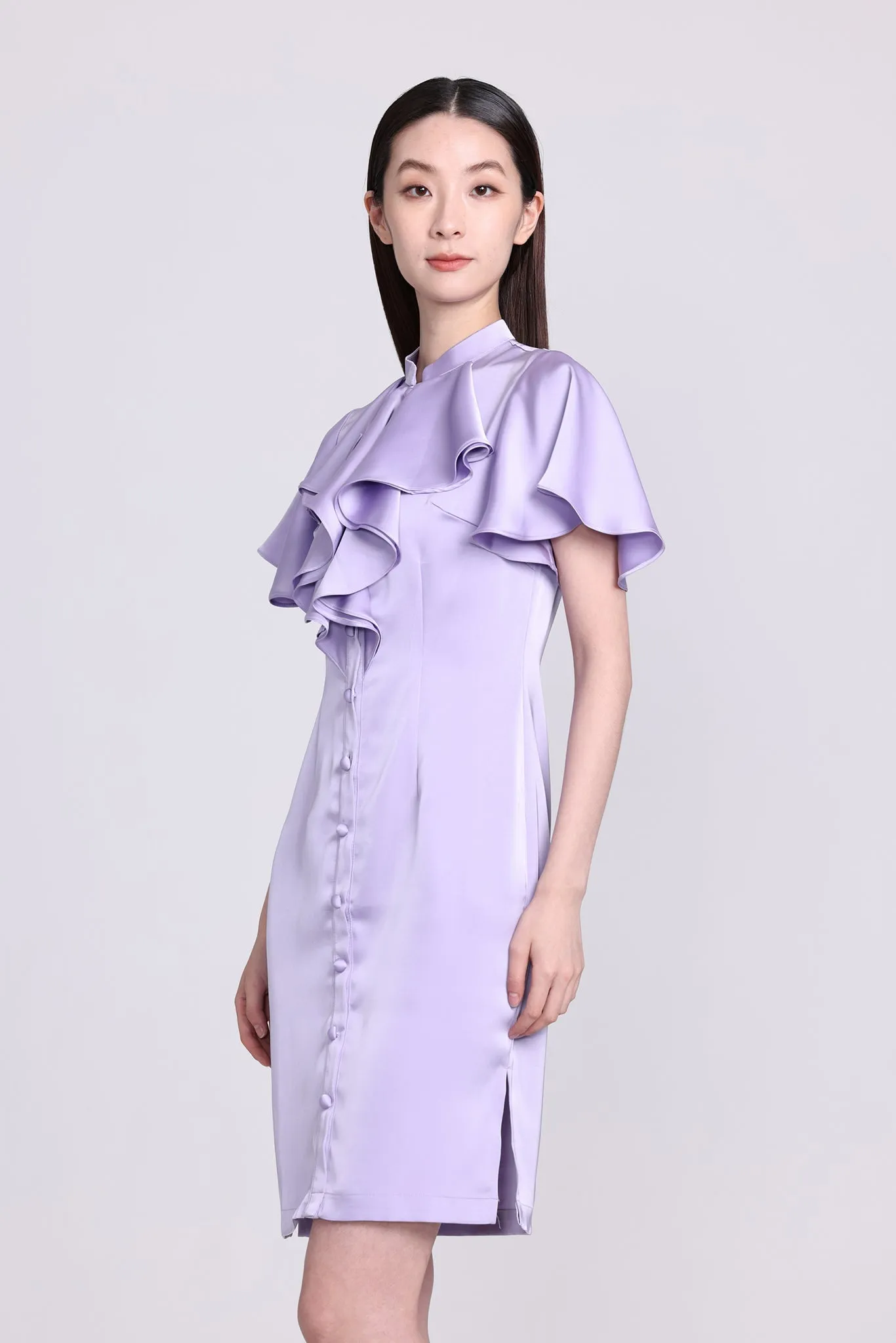 NICOLETTE Satin Ruffle Cheongsam (Purple)