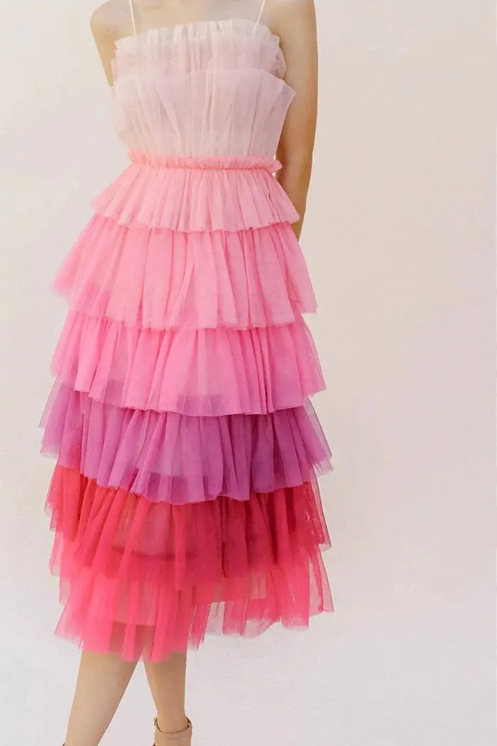 Ombré Tulle Midi Dress