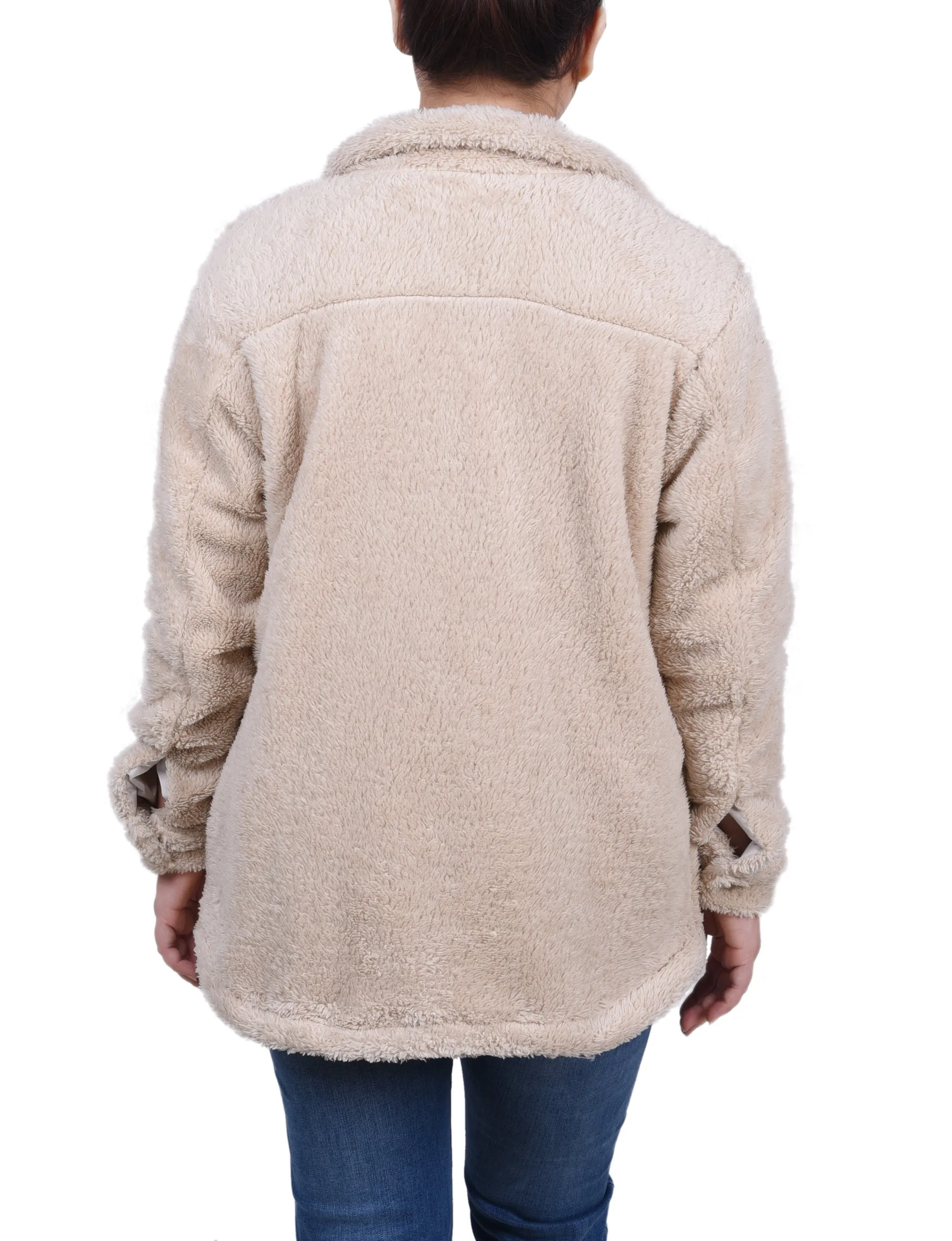 Petite Long Sleeve Button Front Sherpa Jacket