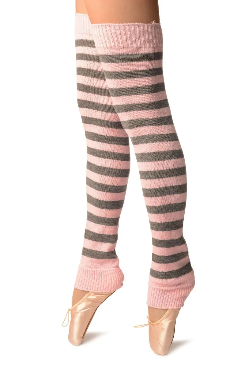 Pink & Grey Stripes Dance/Ballet Leg Warmers