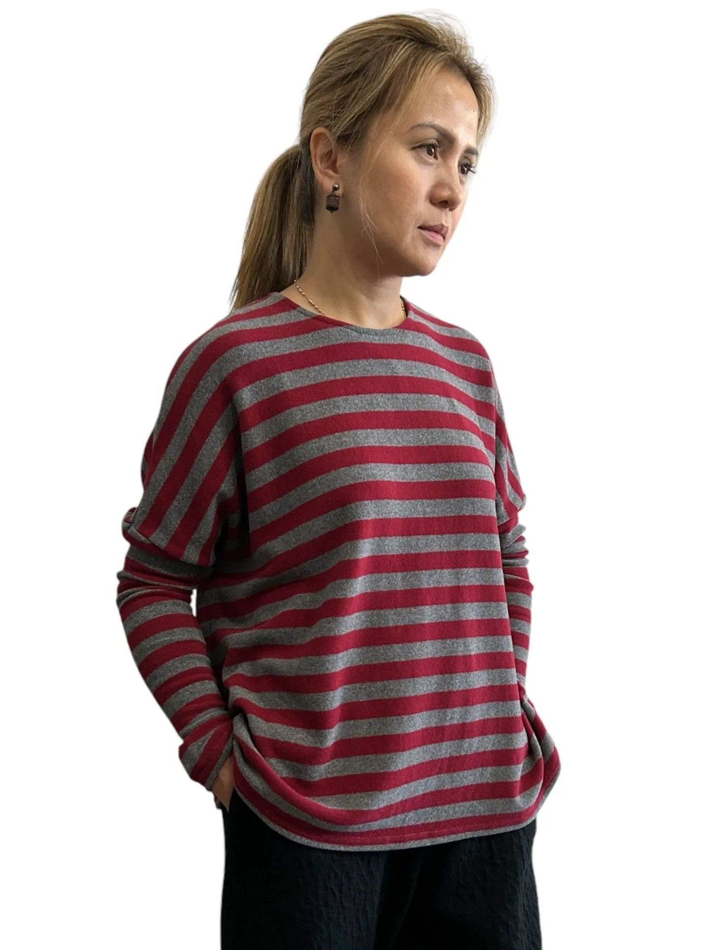 Pinstripe Sweater Grey/Red Comfortable Cut