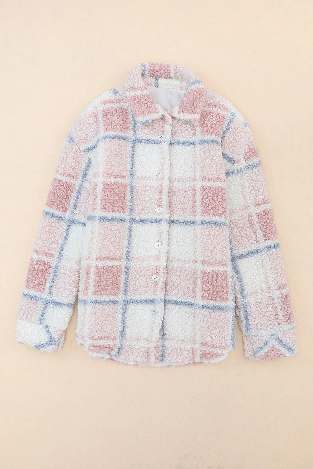 Plaid Button Up Collared Neck Sherpa Jacket