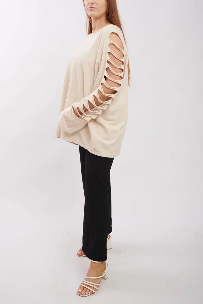 Plain Cutout Sleeve Cotton Top