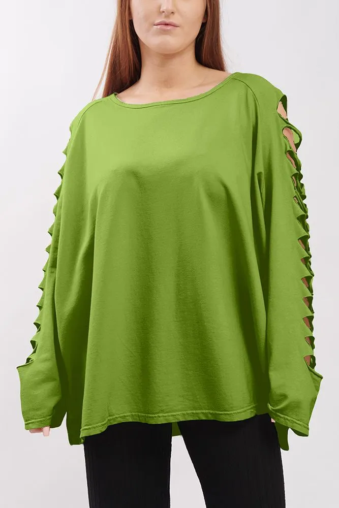 Plain Cutout Sleeve Cotton Top