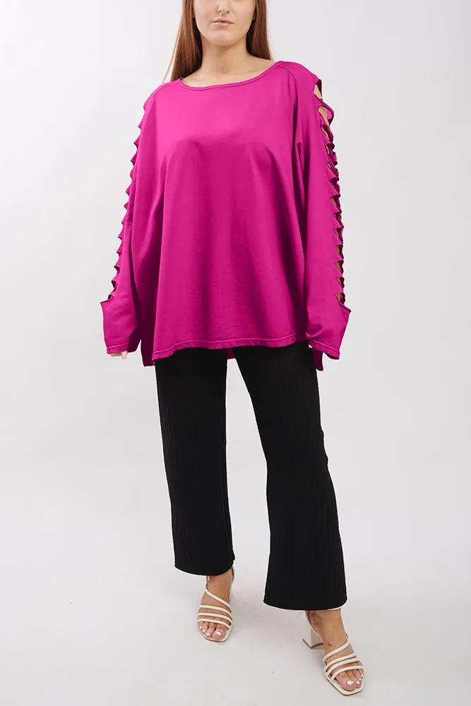 Plain Cutout Sleeve Cotton Top