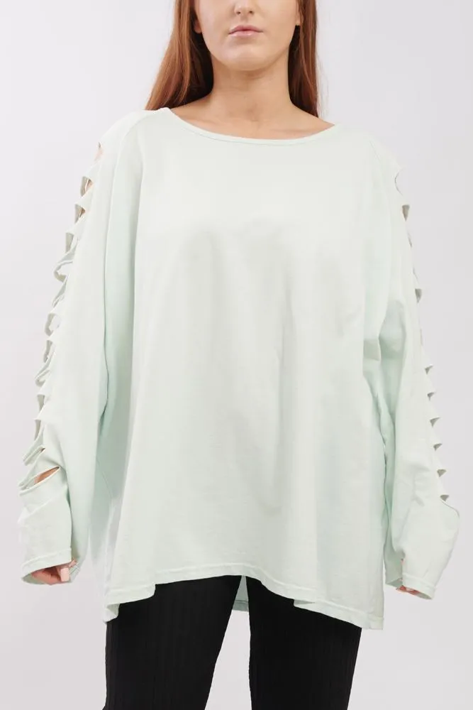 Plain Cutout Sleeve Cotton Top