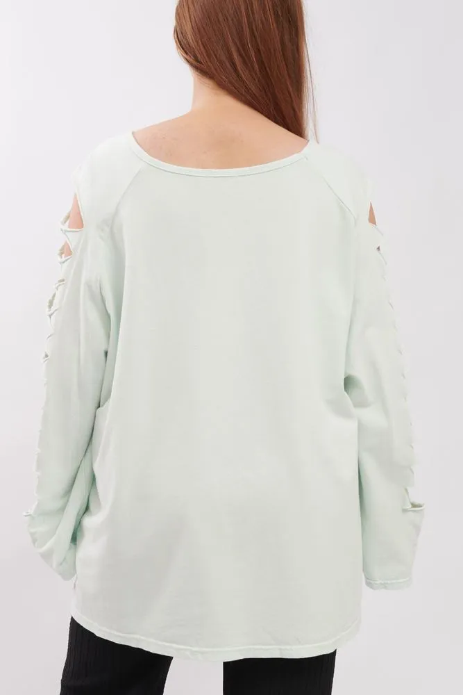 Plain Cutout Sleeve Cotton Top