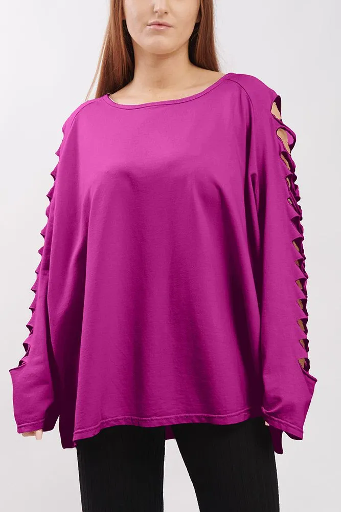 Plain Cutout Sleeve Cotton Top