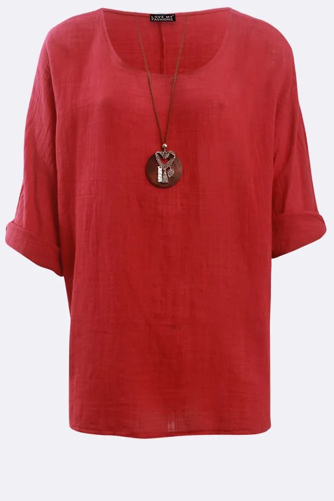 Plain Necklace Tunic Top