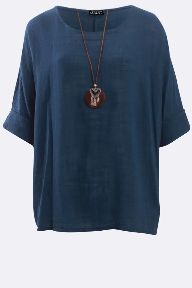 Plain Necklace Tunic Top