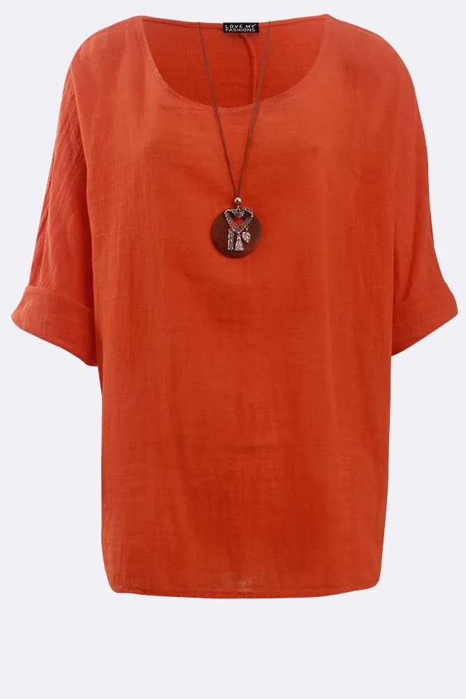 Plain Necklace Tunic Top