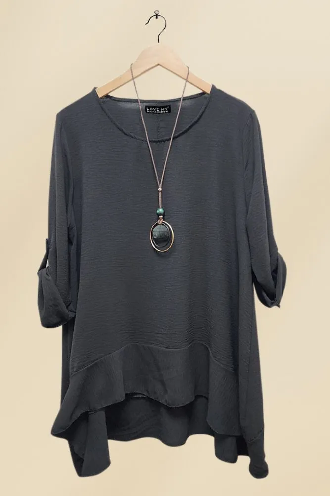 Plain Plus Size Necklace Tunic Top