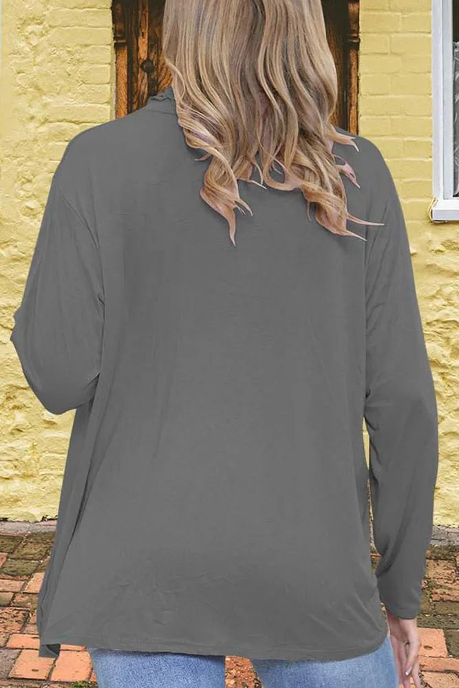 Plain Ruched Frill Roll Neck Tunic Viscose Top