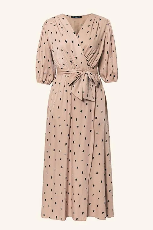 Polka Dot Wrap Puff sleeve Dress