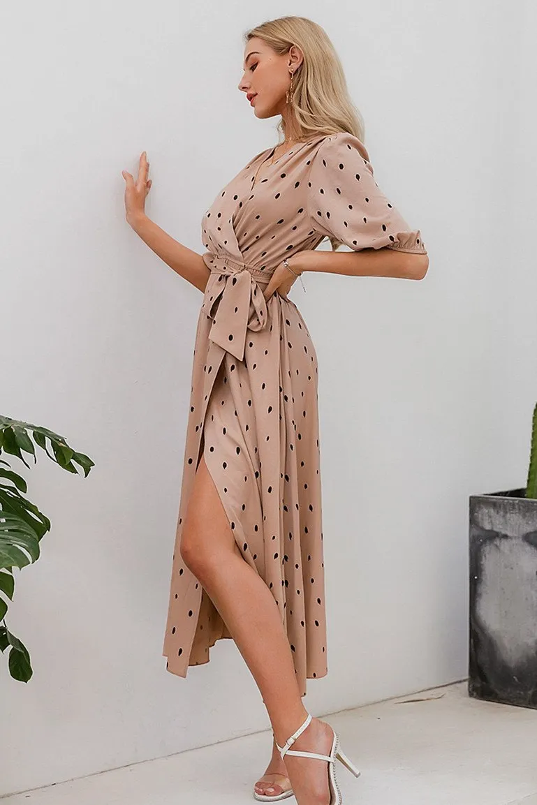 Polka Dot Wrap Puff sleeve Dress