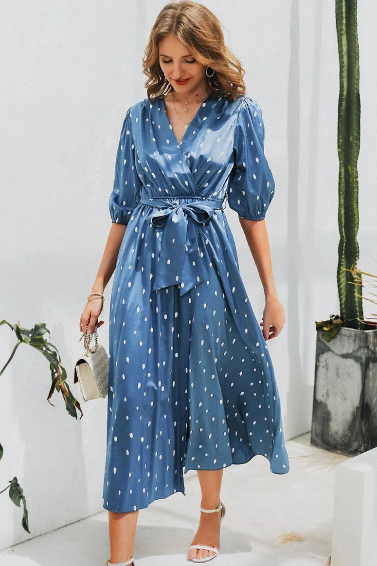 Polka Dot Wrap Puff sleeve Dress