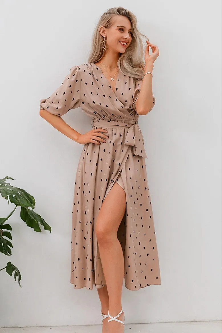 Polka Dot Wrap Puff sleeve Dress