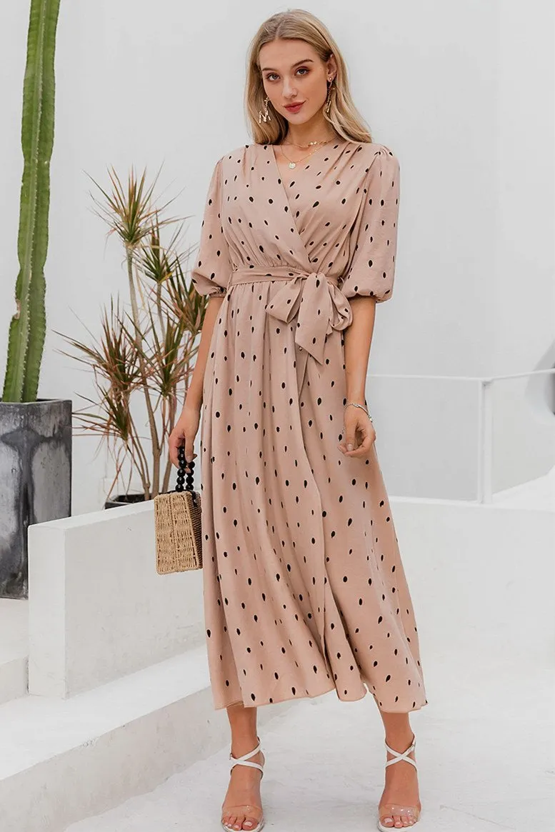 Polka Dot Wrap Puff sleeve Dress