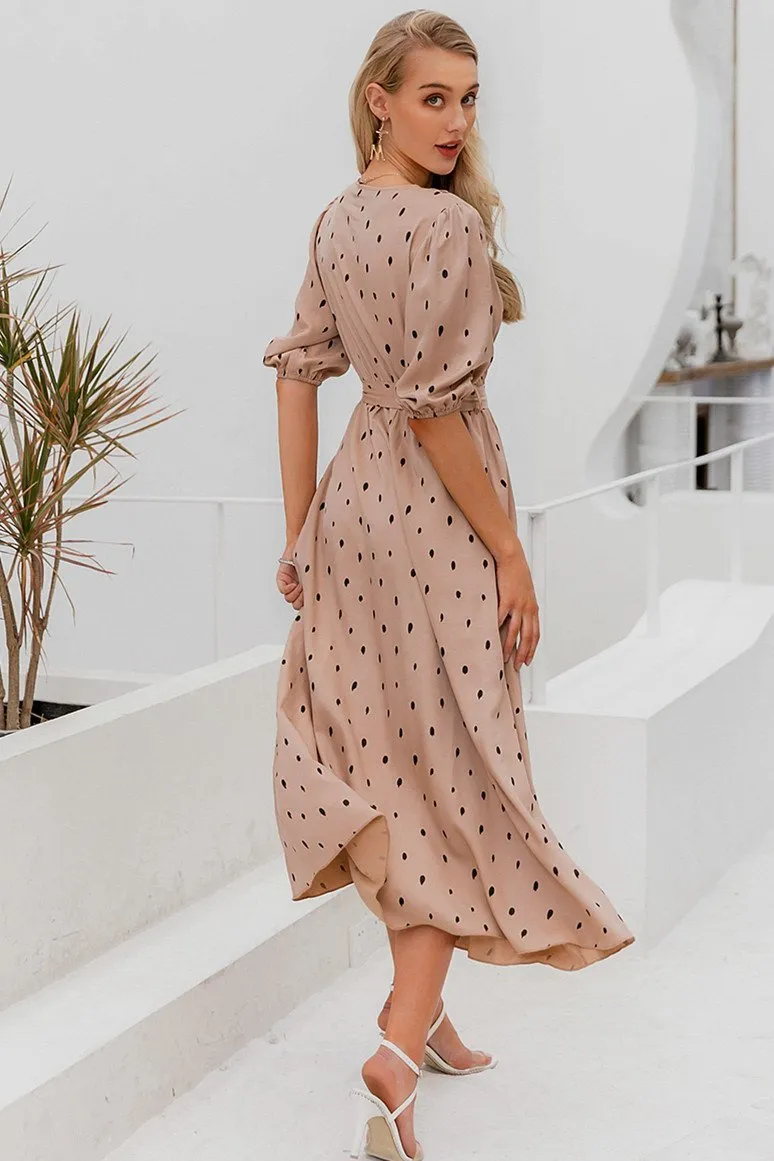 Polka Dot Wrap Puff sleeve Dress