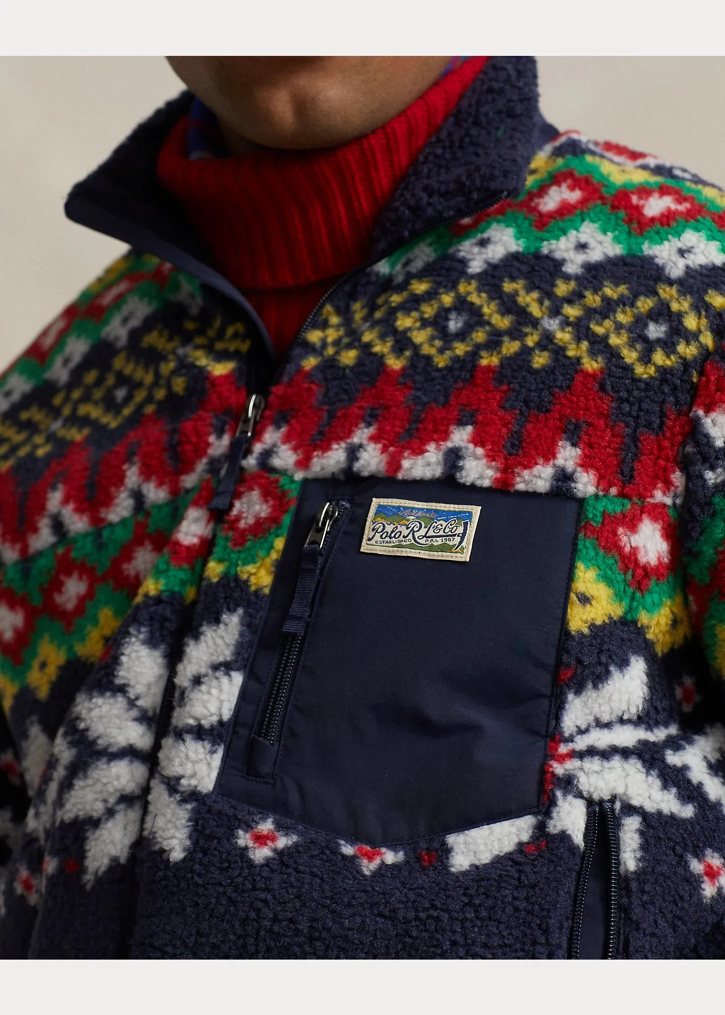 Polo Ralph Lauren Fairisle Design Full Zip Fleece Jacket - Navy