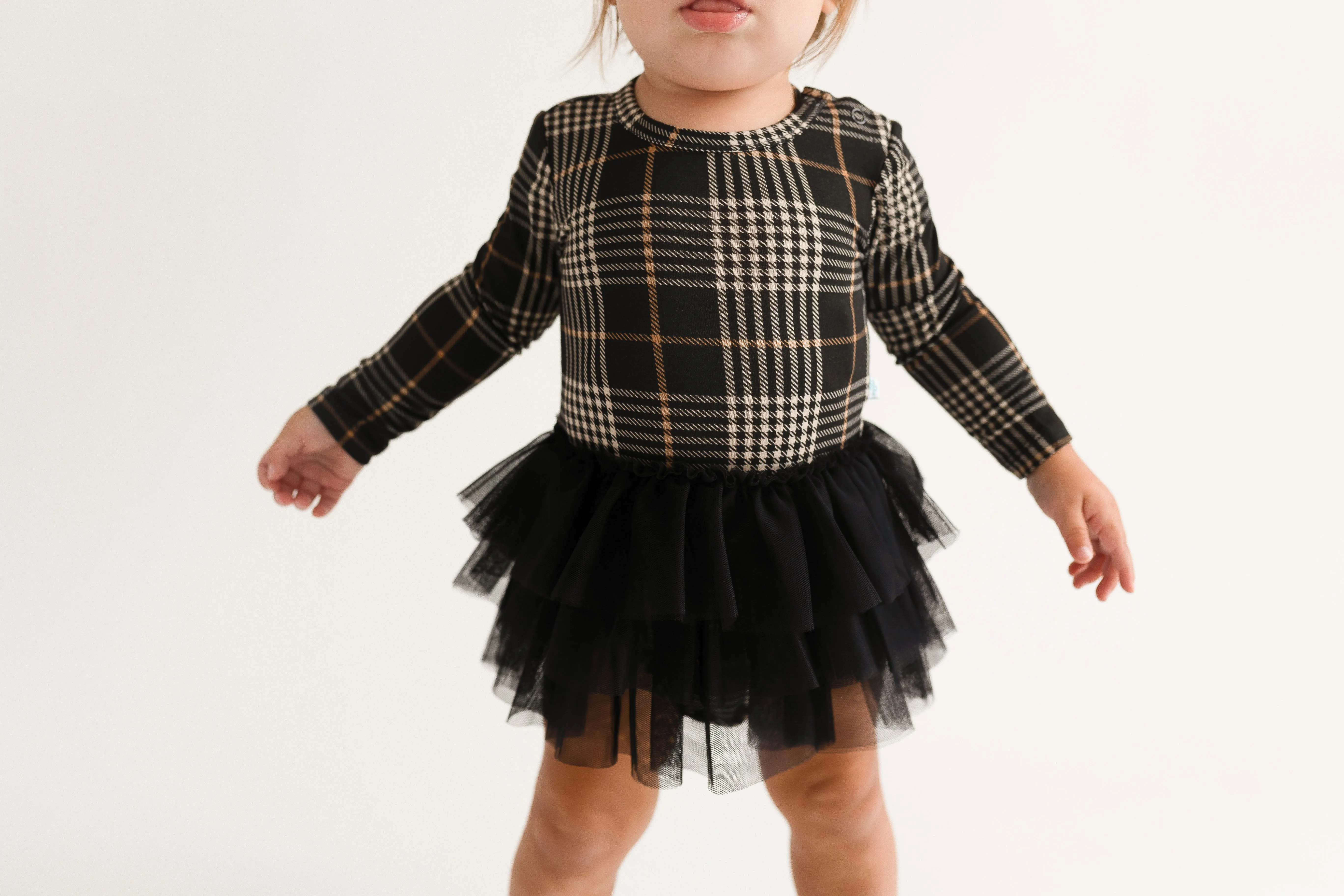 Posh Peanut Long Sleeve Girls Tulle Skirt Bodysuit in Sanders