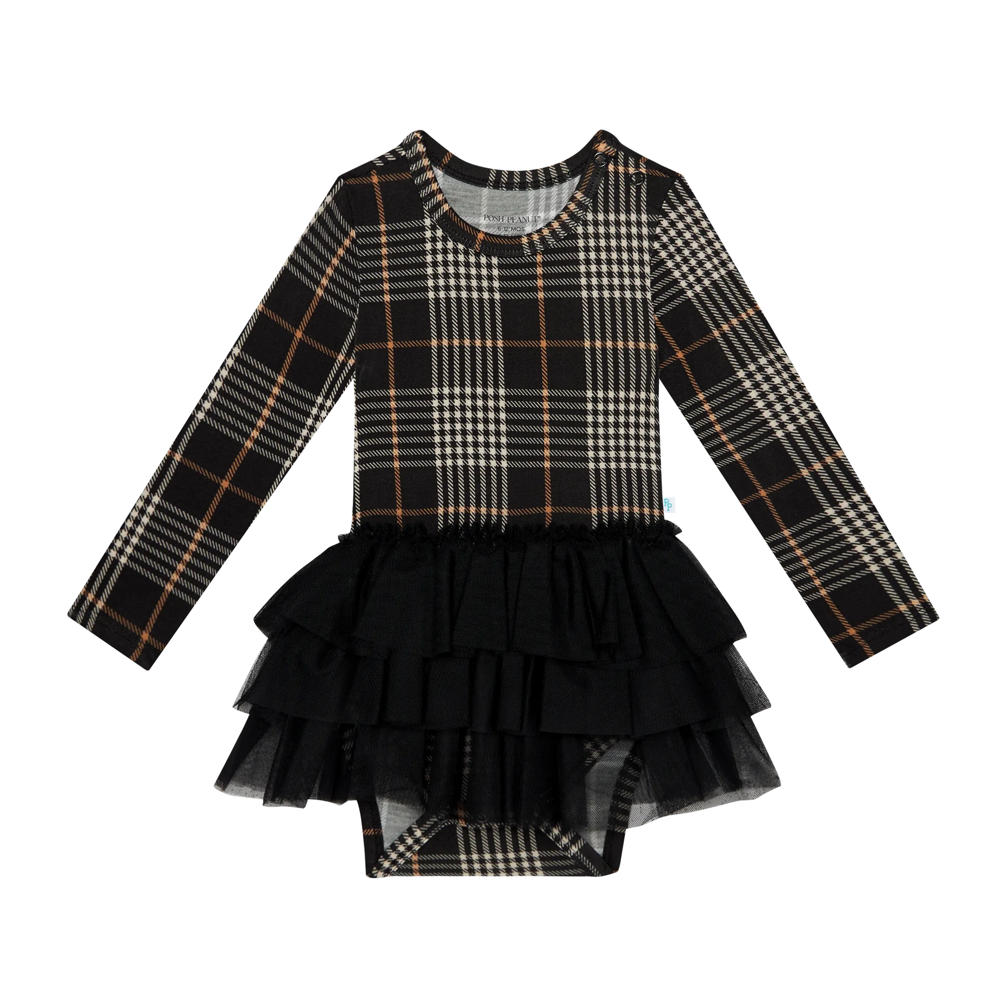 Posh Peanut Long Sleeve Girls Tulle Skirt Bodysuit in Sanders