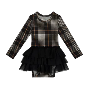 Posh Peanut Long Sleeve Girls Tulle Skirt Bodysuit in Sanders