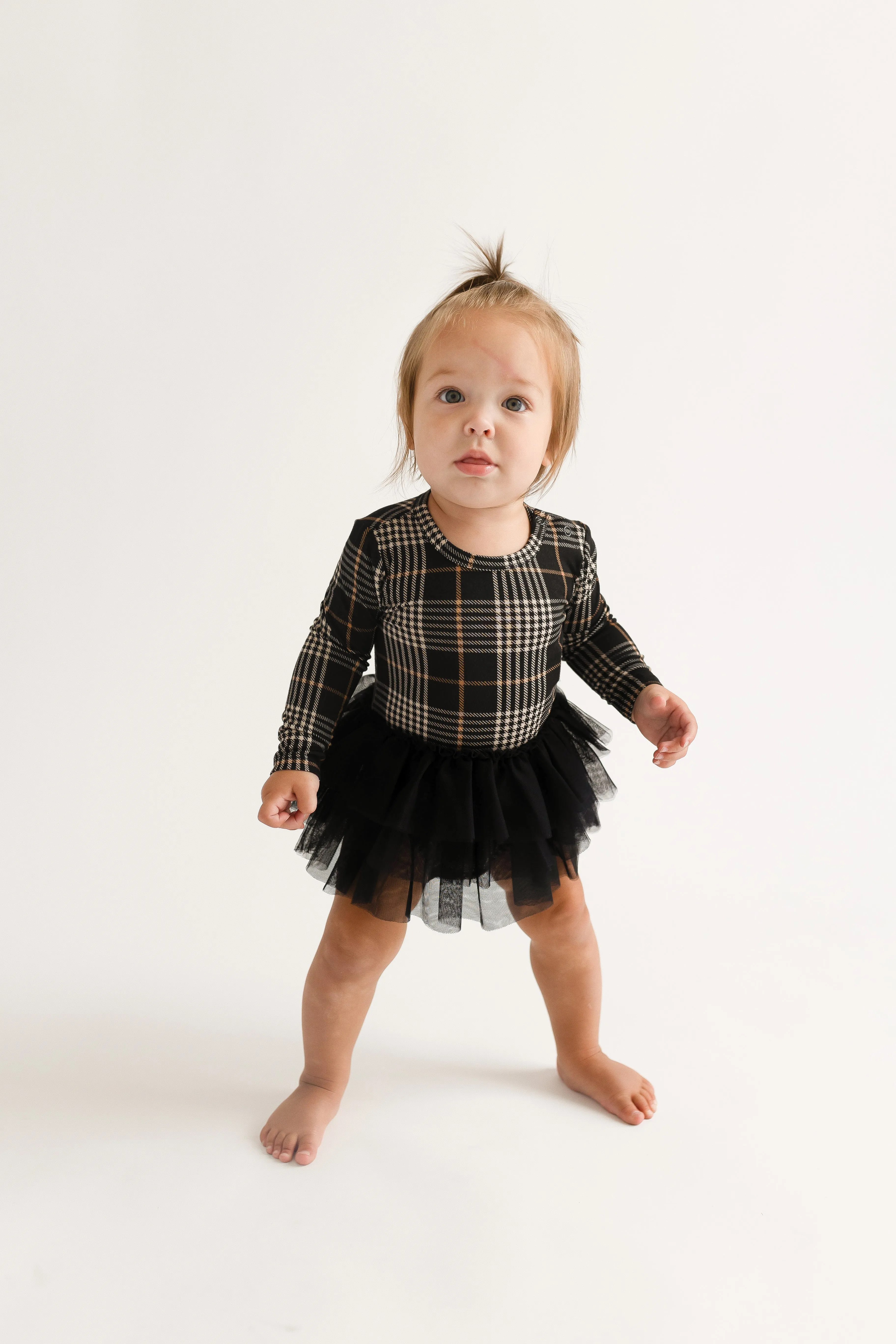 Posh Peanut Long Sleeve Girls Tulle Skirt Bodysuit in Sanders