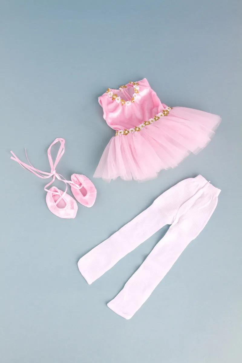 Prima Ballerina - Clothes for 18 inch Doll - 3 Piece Ballet Outfit - Pink Leotard with Tutu, White Tights and Slippers