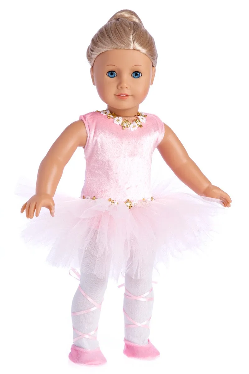 Prima Ballerina - Clothes for 18 inch Doll - 3 Piece Ballet Outfit - Pink Leotard with Tutu, White Tights and Slippers